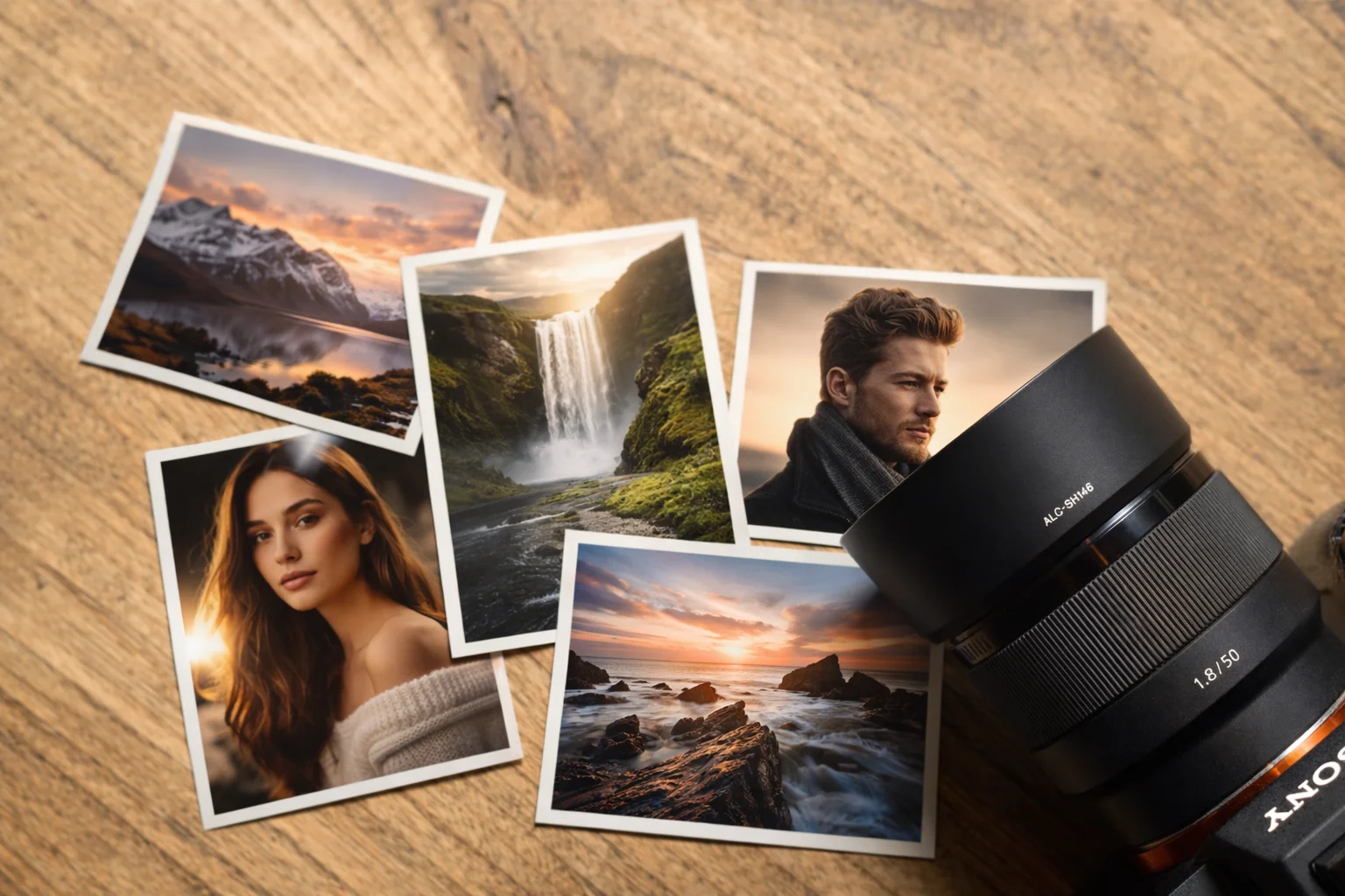 Náhľad vytlačených fotografií s bielym rámikom